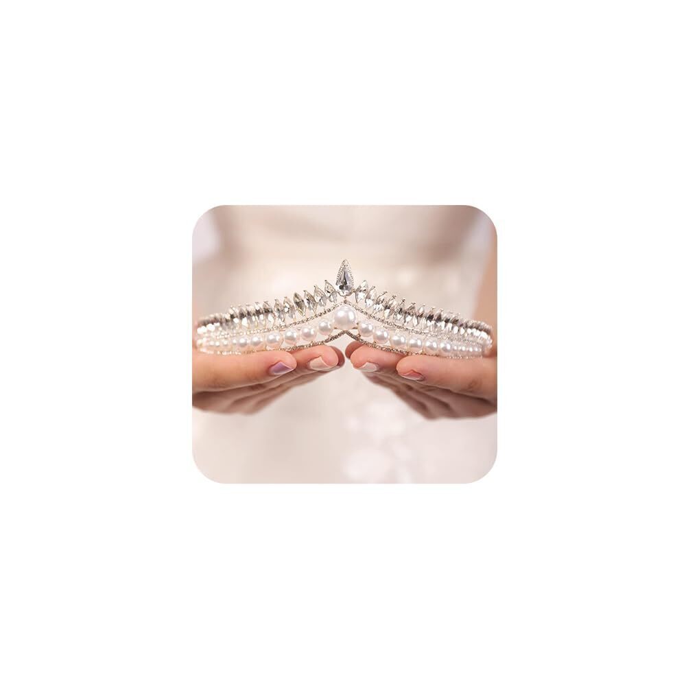 7264 Pearl Crystal Tairas Silver Wedding Crown Queen Rhinestone Headband